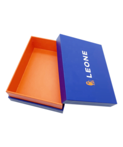 Blue and orange rigid material 2 piece box with logo